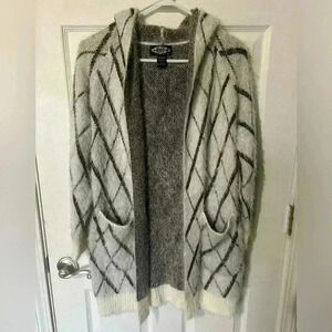 Oliver by Escio sweater hooded cardigan Cream w/black/brown Anthropologie Medium